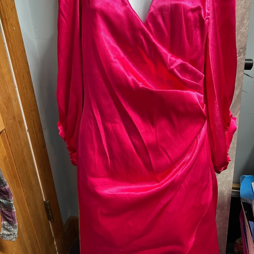 Donna Ricco Dress Pink Satin Long Sleeve Formal Dress Size 2 - Picture 10 of 11